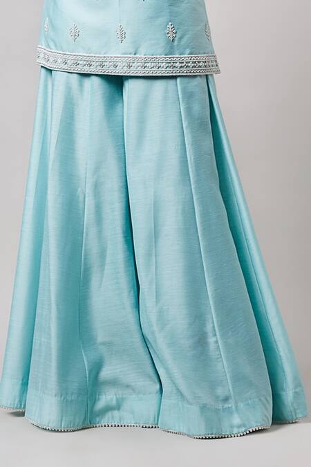 Sanjev Marwaaha_Green Net, Silk Pearls, Embroidery Scoop Neck Straight Kurta Sharara Set_Online_at_Aza_Fashions