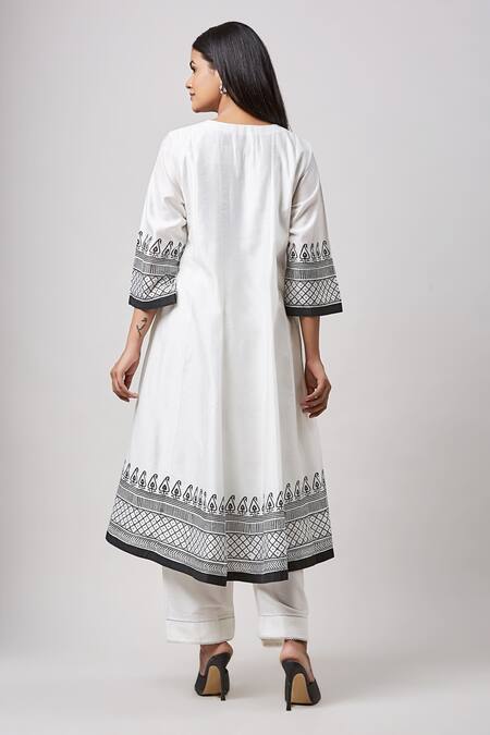 Sanjev Marwaaha Ivory Chanderi Hand Embroidery Geometric Round Block Print Anarkali Set  2