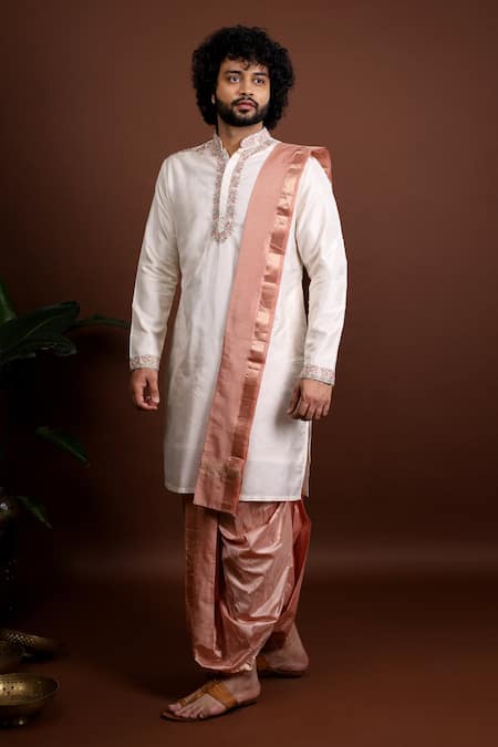 Shop Hilo Design Beige Silk Embroidery Regio Kanchipuram Kurta Set Online at Aza Fashions Shop_Hilo Design_Beige Silk Embroidery Regio Kanchipuram Kurta Set _Online_at_Aza_Fashions