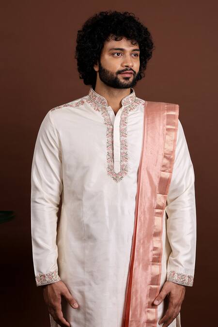 Hilo Design Beige Silk Embroidery Regio Kanchipuram Kurta Set at Aza Fashions Hilo Design_Beige Silk Embroidery Regio Kanchipuram Kurta Set _at_Aza_Fashions