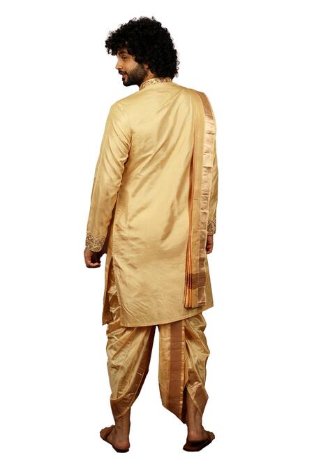 Buy_Hilo Design_Gold Silk Cut Work, Zari Dorado Hand Embordered Kurta Set 