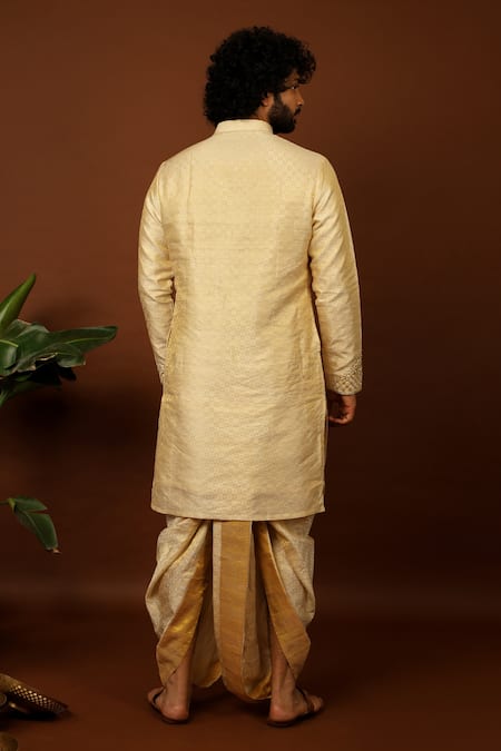 Hilo Design Gold Silk Cut Work, Zari Opulencia Hand Embroidered Kurta Set Online at Aza Fashions Hilo Design_Gold Silk Cut Work, Zari Opulencia Hand Embroidered Kurta Set _Online_at_Aza_Fashions