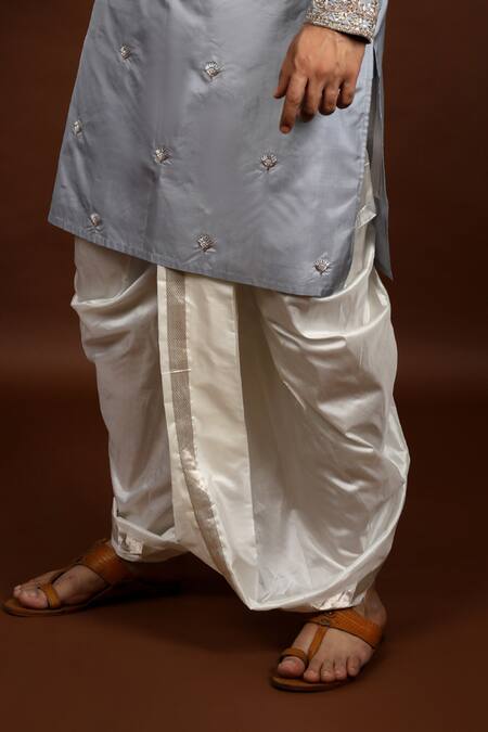 Hilo Design Grey Silk Zari, Embroidery Gracia Kanchipuram Hand Kurta Set at Aza Fashions Hilo Design_Grey Silk Zari, Embroidery Gracia Kanchipuram Hand Kurta Set _at_Aza_Fashions