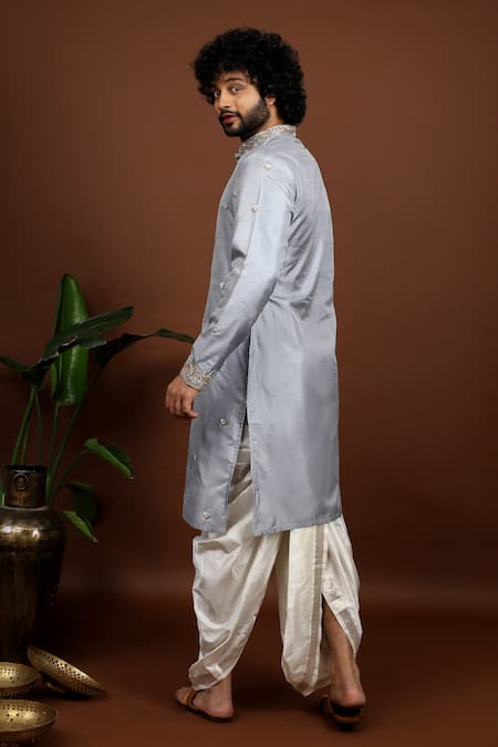 Hilo Design Grey Silk Zari, Embroidery Gracia Kanchipuram Hand Kurta Set Online at Aza Fashions Hilo Design_Grey Silk Zari, Embroidery Gracia Kanchipuram Hand Kurta Set _Online_at_Aza_Fashions