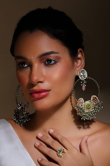 Dugran By Dugristyle Kundan & Natural Stone Hoops 