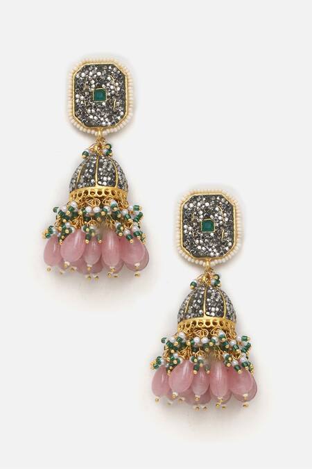 Buy Dugran By Dugristyle Blue Applique, Crystals, Stones American Diamond And Kundan Embellished Jhumkas Online at Aza Fashions Buy_Dugran By Dugristyle_Blue Applique, Crystals, Stones American Diamond And Kundan Embellished Jhumkas _Online_at_Aza_Fashions