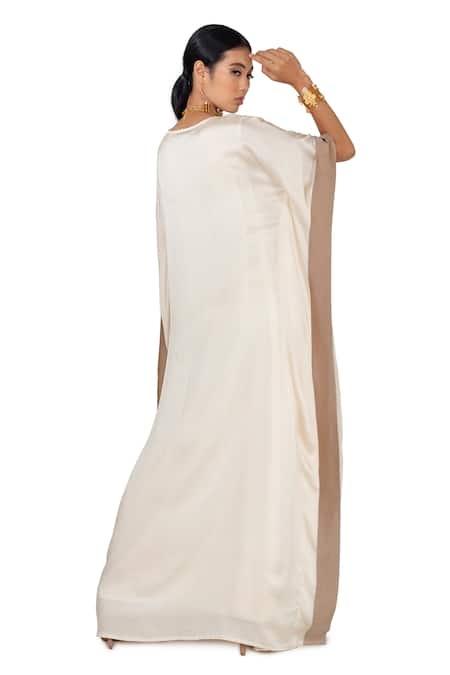 Shop One Knot One By Ashna Ivory Polyester, Satin Beads, Crystals V-neck Zardozi Embellished Kaftan at Aza Fashions Shop_One Knot One By Ashna_Ivory Polyester, Satin Beads, Crystals V-neck Zardozi Embellished Kaftan _at_Aza_Fashions