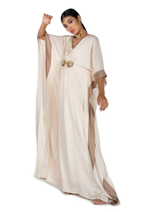 Buy One Knot One By Ashna Ivory Polyester, Satin Beads, Crystals V-neck Zardozi Embellished Kaftan Online at Aza Fashions Buy_One Knot One By Ashna_Ivory Polyester, Satin Beads, Crystals V-neck Zardozi Embellished Kaftan _Online_at_Aza_Fashions