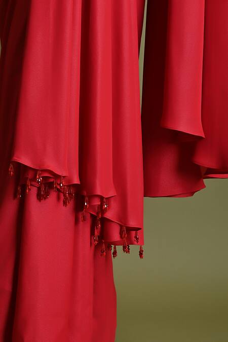 One Knot One By Ashna_Red Georgette Sequins, Beads Embroidered Pre-stitched Saree With Blouse _at_Aza_Fashions