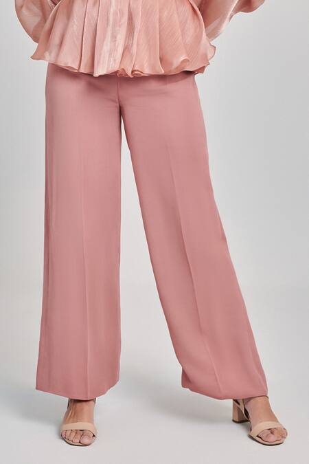 Buy_One Knot One By Ashna_Brown Organza, Georgette Cut Work, Sequins V-neck Top And Pant Set_Online_at_Aza_Fashions