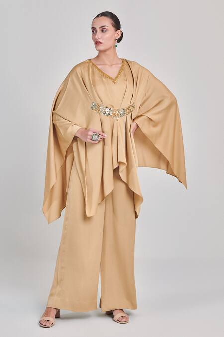 Buy One Knot One By Ashna Gold Crepe, Satin Cut Work, Sequins Textured Embellished Kaftan And Pant Set Online at Aza Fashions Buy_One Knot One By Ashna_Gold Crepe, Satin Cut Work, Sequins Textured Embellished Kaftan And Pant Set _Online_at_Aza_Fashions