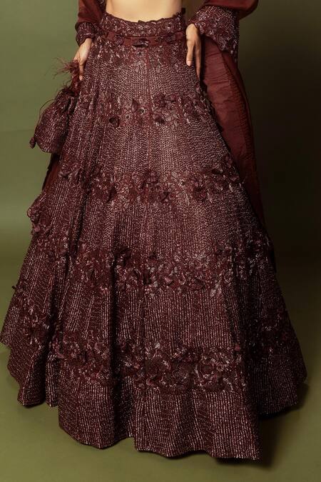 Varun Chakkilam Brown Organza Sequins, Cut Work, Embroidery Flower And Geometric Lehenga Set Online at Aza Fashions Varun Chakkilam_Brown Organza Sequins, Cut Work, Embroidery Flower And Geometric Lehenga Set _Online_at_Aza_Fashions