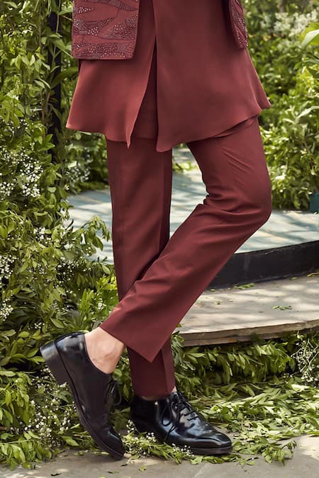 Varun Chakkilam Maroon Tulle Silk Embroidery Sequins Geometric Jacket Kurta Set Online at Aza Fashions Varun Chakkilam_Maroon Tulle Silk Embroidery Sequins Geometric Jacket Kurta Set _Online_at_Aza_Fashions