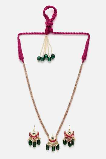 Dugran By Dugristyle Brown Pearls, Stones Kundan Embellished Pendant Necklace Set Online at Aza Fashions Dugran By Dugristyle_Brown Pearls, Stones Kundan Embellished Pendant Necklace Set _Online_at_Aza_Fashions