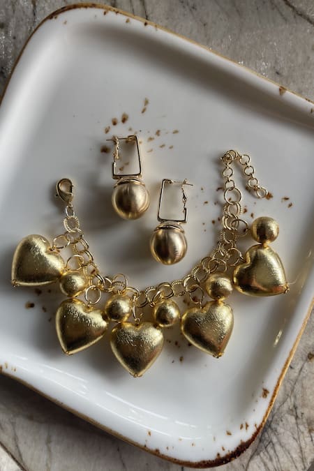 Buy_The Jewel Factor_Gold Plated Love Charms Bracelet_Online_at_Aza_Fashions