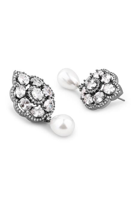 Buy_The Jewel Factor_Silver Plated Pearls, Crystals Sukoon Embellished Drop Earrings_Online_at_Aza_Fashions