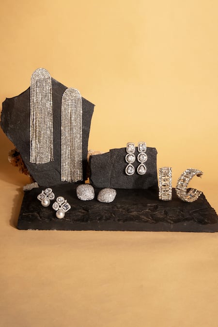 The Jewel Factor_Silver Plated Crystals Allure Stud Earrings_at_Aza_Fashions