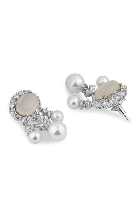 Buy The Jewel Factor Silver Plated Pearls, Stones, Crystals Jade Blossom Earrings Online at Aza Fashions Buy_The Jewel Factor_Silver Plated Pearls, Stones, Crystals Jade Blossom Earrings_Online_at_Aza_Fashions
