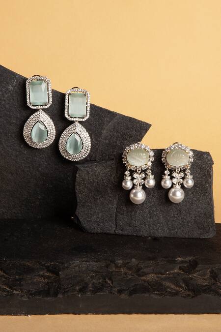 Shop The Jewel Factor Silver Plated Pearls, Stones, Crystals Jade Blossom Earrings Online at Aza Fashions Shop_The Jewel Factor_Silver Plated Pearls, Stones, Crystals Jade Blossom Earrings_Online_at_Aza_Fashions
