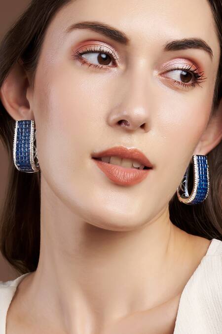 The Jewel Factor Blue Crystals Azure Hoop Earrings Online at Aza Fashions The Jewel Factor_Blue Crystals Azure Hoop Earrings_Online_at_Aza_Fashions