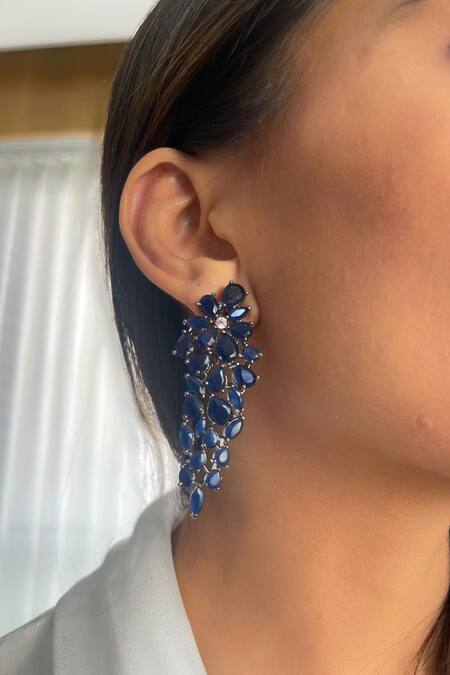 Shop The Jewel Factor Blue Crystals Alyssa Embellished Dangler Earrings at Aza Fashions Shop_The Jewel Factor_Blue Crystals Alyssa Embellished Dangler Earrings_at_Aza_Fashions