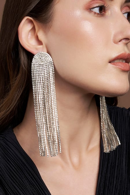 The Jewel Factor_Silver Plated Crystals Anastasia Cascading Long Earrings_Online_at_Aza_Fashions