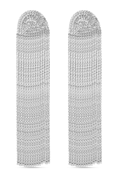 Buy_The Jewel Factor_Silver Plated Crystals Anastasia Cascading Long Earrings_Online_at_Aza_Fashions