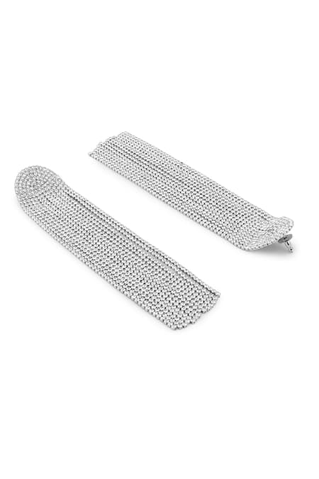 Shop_The Jewel Factor_Silver Plated Crystals Anastasia Cascading Long Earrings_Online_at_Aza_Fashions