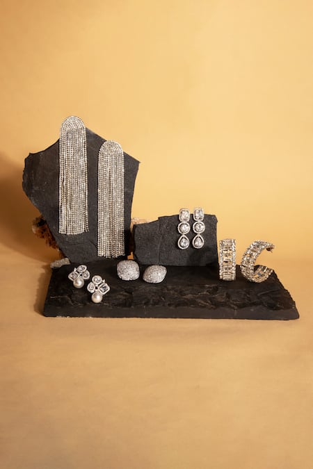 The Jewel Factor_Silver Plated Crystals Anastasia Cascading Long Earrings_at_Aza_Fashions