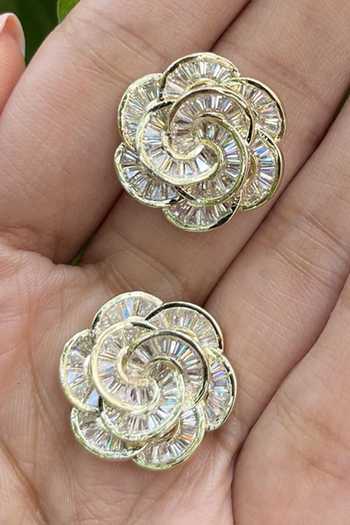 Buy_The Jewel Factor_Gold Plated Crystals Artista Flower Embellished Studs_Online_at_Aza_Fashions