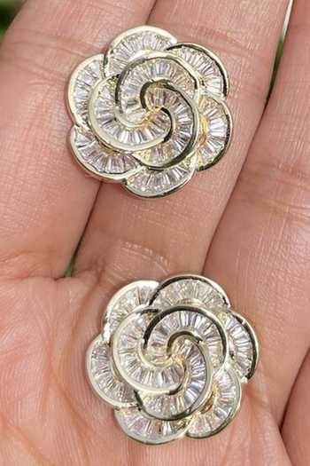 Shop_The Jewel Factor_Gold Plated Crystals Artista Flower Embellished Studs_Online_at_Aza_Fashions