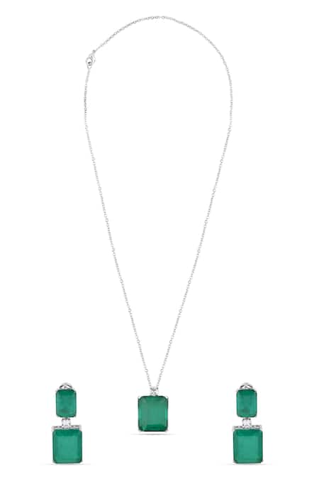 Buy_The Jewel Factor_Silver Plated Stones Mystic Serenity Pendant Necklace And Earring Set_Online_at_Aza_Fashions