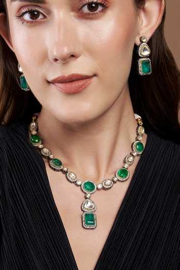 The Jewel Factor Green Stones The Royal Heritage Necklace And Earrings Set Online at Aza Fashions The Jewel Factor_Green Stones The Royal Heritage Necklace And Earrings Set_Online_at_Aza_Fashions
