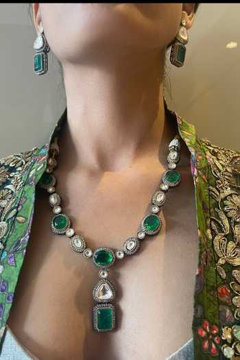 Buy The Jewel Factor Green Stones The Royal Heritage Necklace And Earrings Set Online at Aza Fashions Buy_The Jewel Factor_Green Stones The Royal Heritage Necklace And Earrings Set_Online_at_Aza_Fashions