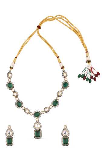 Buy The Jewel Factor Green Stones The Royal Heritage Necklace And Earrings Set Buy_The Jewel Factor_Green Stones The Royal Heritage Necklace And Earrings Set