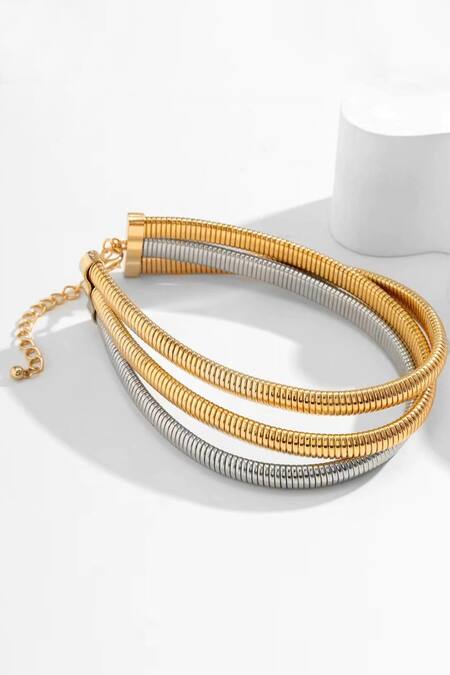 Shop The Jewel Factor Gold Plated Greek Goddess Three Toned Choker at Aza Fashions Shop_The Jewel Factor_Gold Plated Greek Goddess Three Toned Choker_at_Aza_Fashions