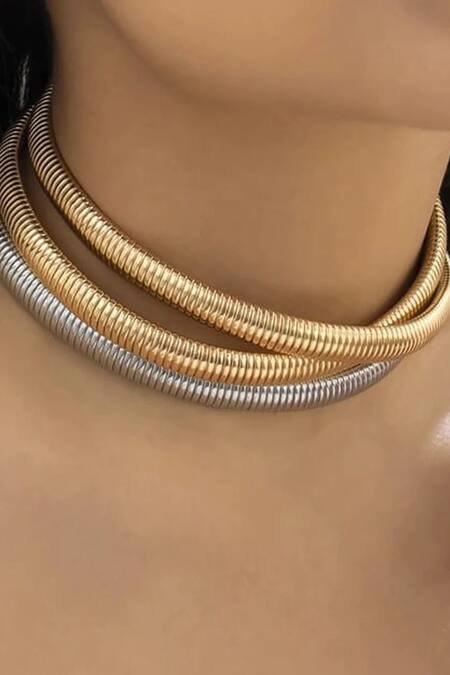 The Jewel Factor Gold Plated Greek Goddess Three Toned Choker Online at Aza Fashions The Jewel Factor_Gold Plated Greek Goddess Three Toned Choker_Online_at_Aza_Fashions