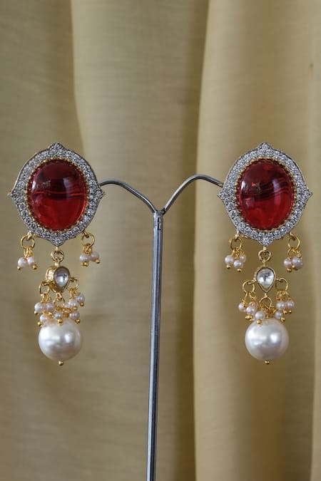 Buy_Studio6 Jewels_Red Stones, Beads Mughal Carved Choker Set _Online_at_Aza_Fashions