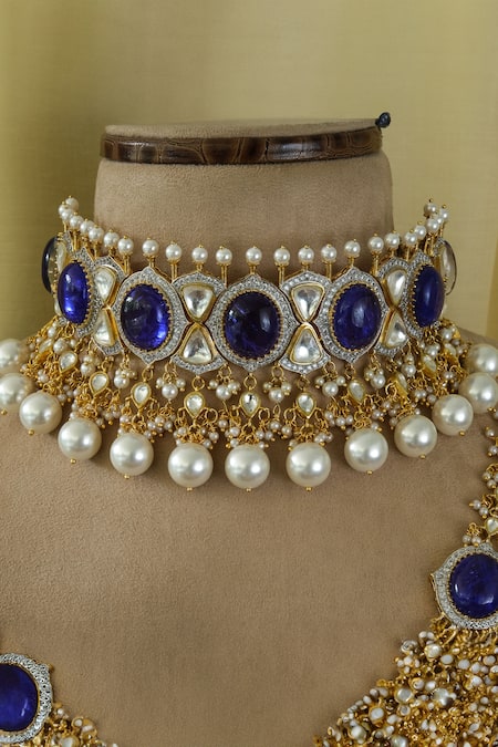 Studio6 Jewels_Blue Stones, Beads Embellished Choker Set _Online_at_Aza_Fashions