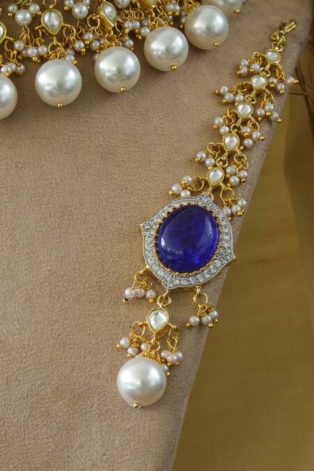 Buy_Studio6 Jewels_Blue Stones, Beads Embellished Choker Set _Online_at_Aza_Fashions