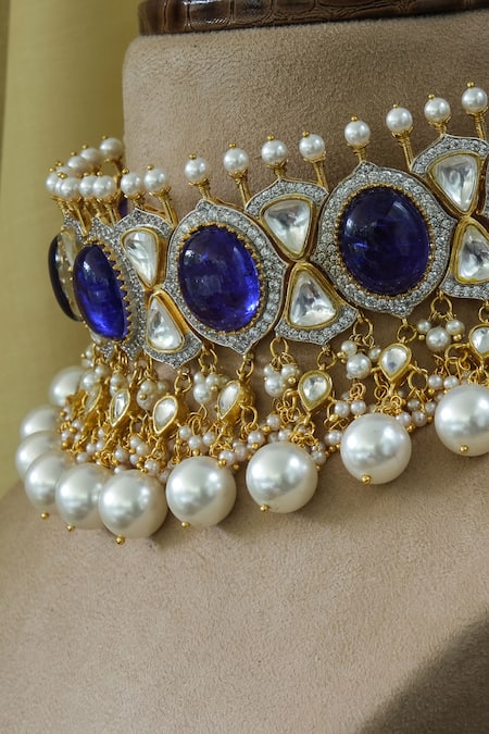 Shop_Studio6 Jewels_Blue Stones, Beads Embellished Choker Set _Online_at_Aza_Fashions