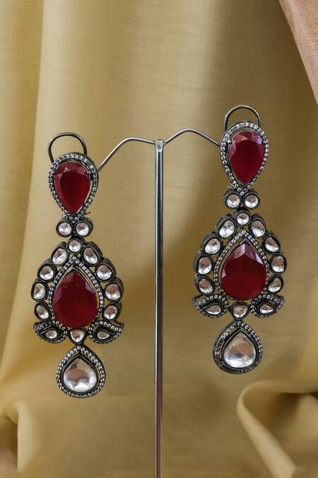 Studio6 Jewels_Red Stones Paisley Carved Choker Set _Online_at_Aza_Fashions