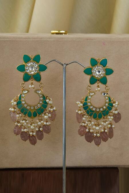 Studio6 Jewels Multi Color Stones, Beads Half Crescent Carved Pendant Necklace Set Online at Aza Fashions Studio6 Jewels_Multi Color Stones, Beads Half Crescent Carved Pendant Necklace Set _Online_at_Aza_Fashions