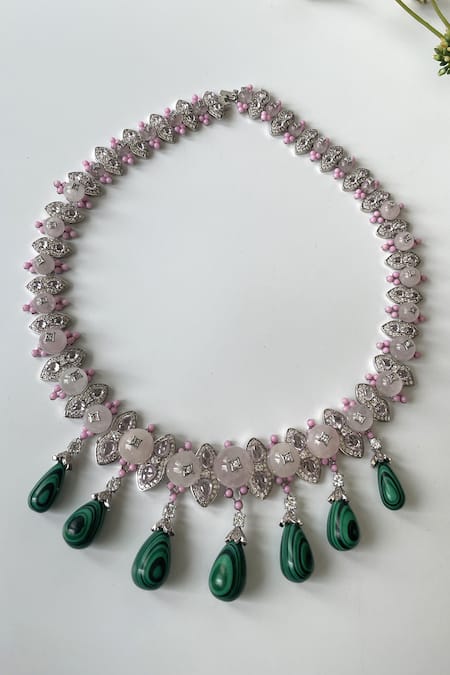 Shop_Studio6 Jewels_Multi Color Stones, Beads Embellished Pendant Necklace Set _at_Aza_Fashions