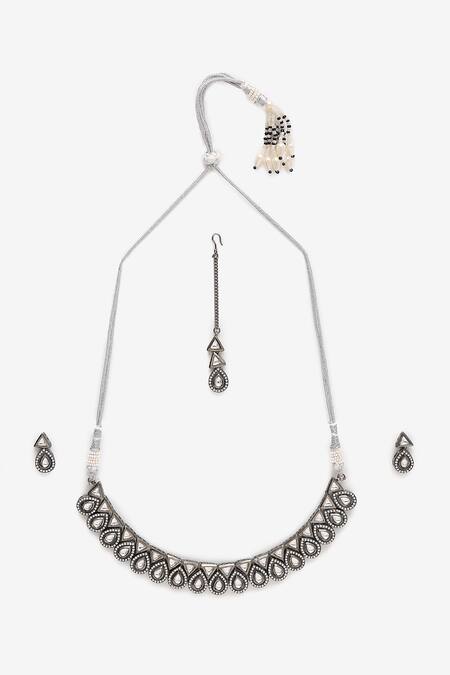 Ruby Raang Grey Pearls Hand Embellished Choker Necklace Set Online at Aza Fashions Ruby Raang_Grey Pearls Hand Embellished Choker Necklace Set_Online_at_Aza_Fashions