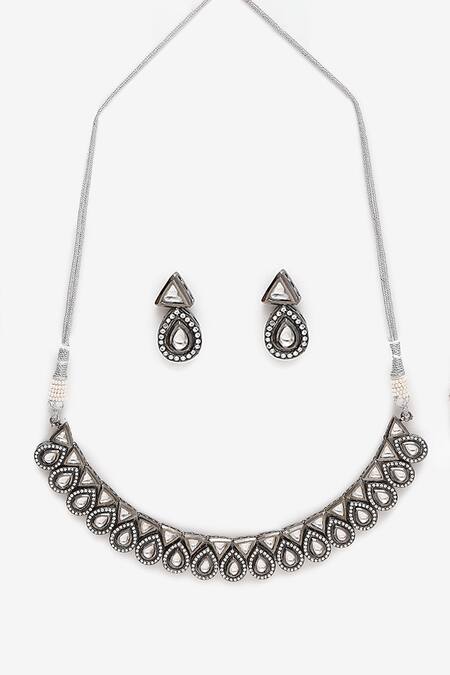 Buy Ruby Raang Grey Pearls Hand Embellished Choker Necklace Set Online at Aza Fashions Buy_Ruby Raang_Grey Pearls Hand Embellished Choker Necklace Set_Online_at_Aza_Fashions