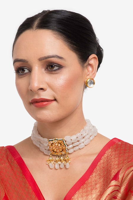 Ruby Raang Kundan Hand Embellished Choker Necklace Set 