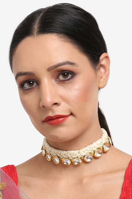 Ruby Raang Hand Embellished Braided Choker Necklace 