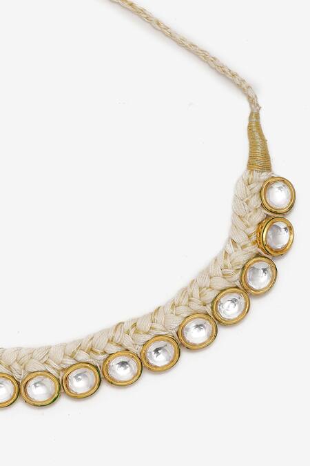 Ruby Raang_Gold Plated Hand Embellished Braided Choker Necklace_Online_at_Aza_Fashions