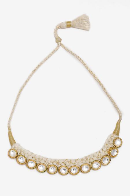 Buy_Ruby Raang_Gold Plated Hand Embellished Braided Choker Necklace_Online_at_Aza_Fashions